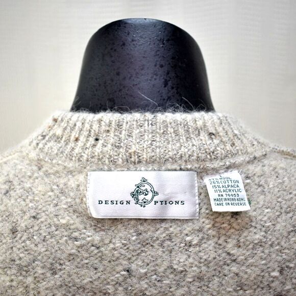 Design Options Natural Wool Cotton Alpaca Button-Front Cardigan Sweater L - Picture 7 of 8